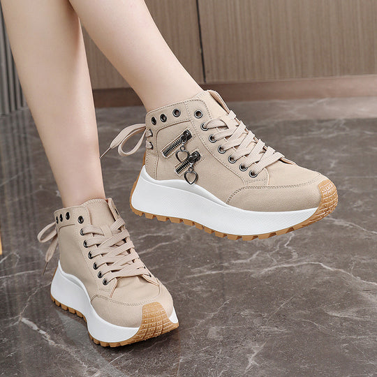 Damen sportive High-Top Sneakers mit modischem Reißverschluss und rutschfester Sohle R&B