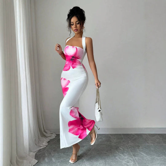 Damen Maxikleid mit floralem Print und schulterfreiem Design R&B