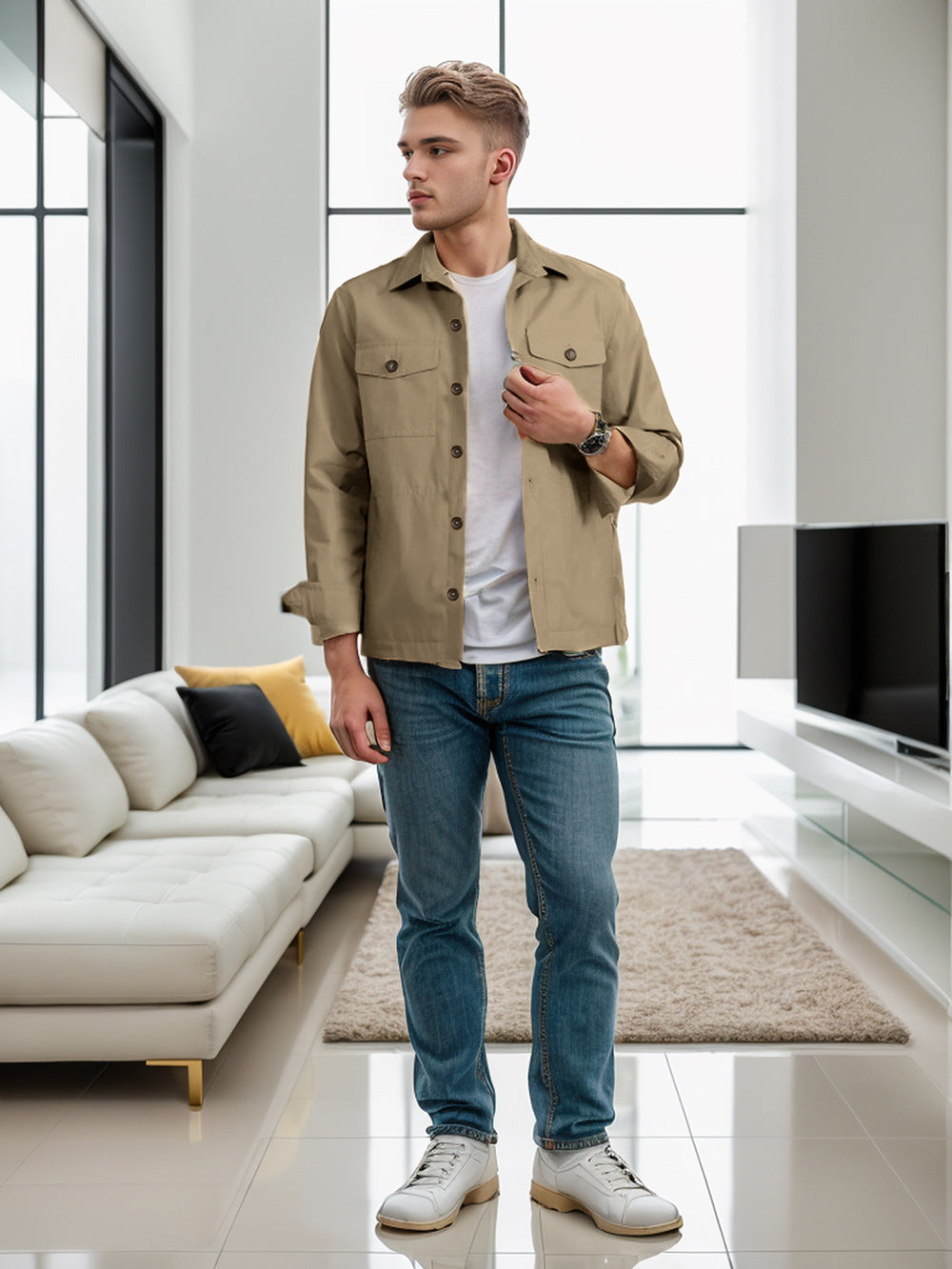 Herren lässige vielseitige Sommerjacke mit praktischen Brusttaschen und regulierbarem Bund R&B
