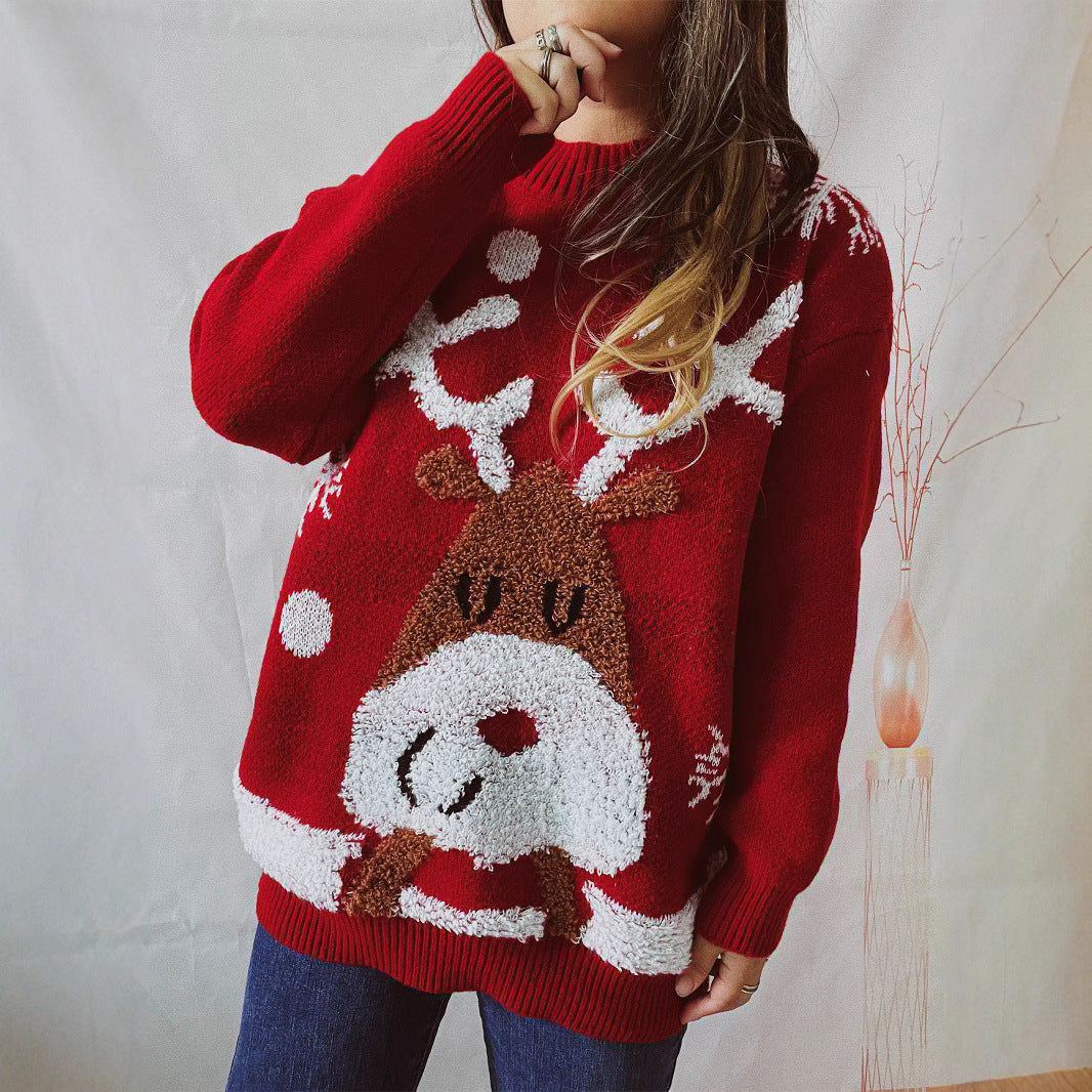 Damen Kuscheliger Weihnachts-Pullover mit lustigem Rentier-Motiv R&B