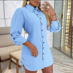 Damen Knopfhemd Kleid im femininen Schnitt mit Rüschendetails R&B