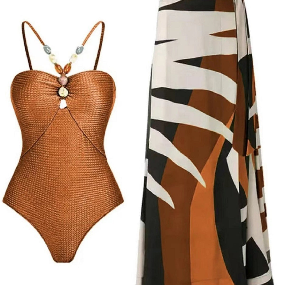 Damen Badeanzug mit trendigem Cut-Out und elegantem Wickelrock R&B