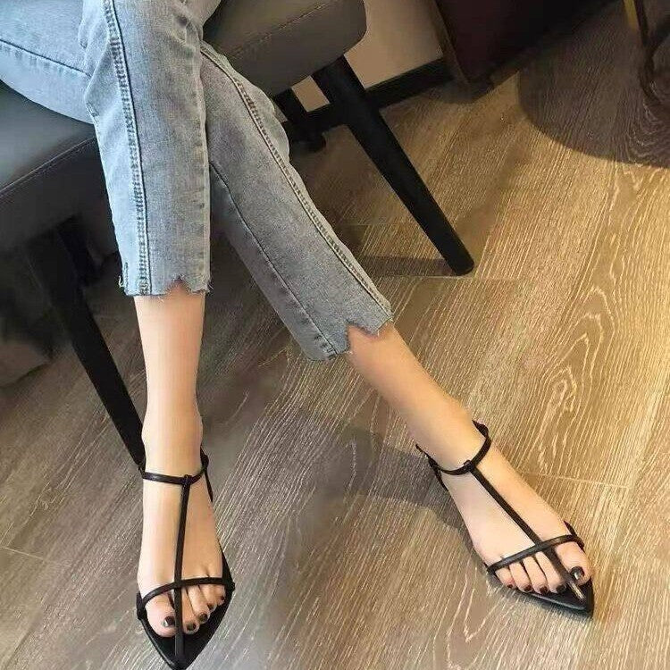 Damen elegante T-Strap Sandalen mit verstellbarem Riemen und komfortabler Sohle R&B