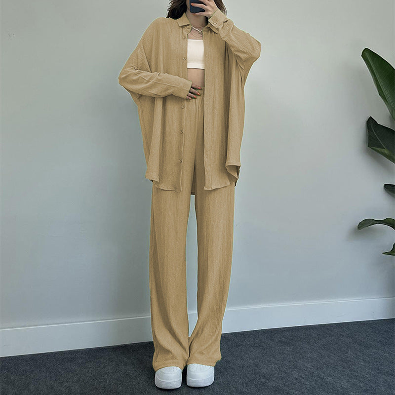 Damen lässiges Strickensemble mit weiter Bluse und lockeren Hosen R&B