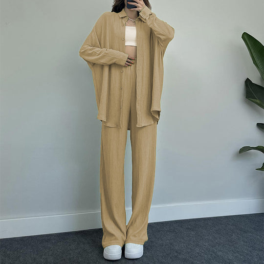 Damen lässiges Strickensemble mit weiter Bluse und lockeren Hosen R&B