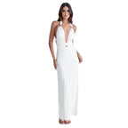 Damen Elegantes Maxikleid mit tiefem V-Ausschnitt und schmalem Design R&B