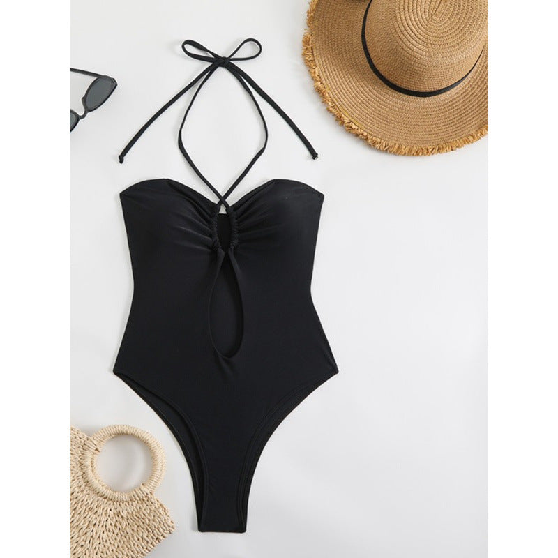 Damen Einteiliger Badeanzug mit modischem Cut-Out-Design und trägerlosem Oberteil R&B