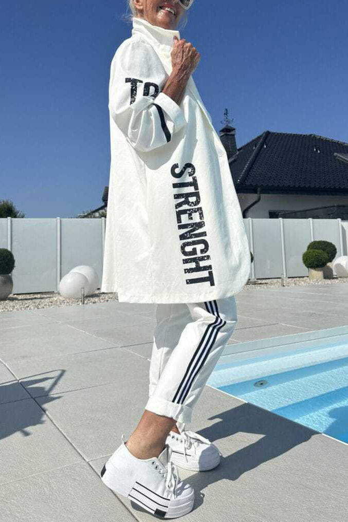 R&B | Length Letter Printed Trenchcoat und Hose Zweiteiler Satz