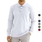 Herren nan geripptes Langarm-Poloshirt mit feiner Rippenstruktur, klassischem Kragen und elastischem Saum R&B