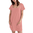 Damen Lockeres Sommerkleid mit Quadrat-Ausschnitt und praktischen Taschen R&B