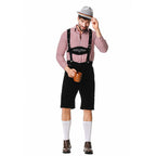 Herren nan kurze Trachtenlederhose in Veloursleder-Optik mit besticktem Brustlatz und verstellbaren Trägern R&B