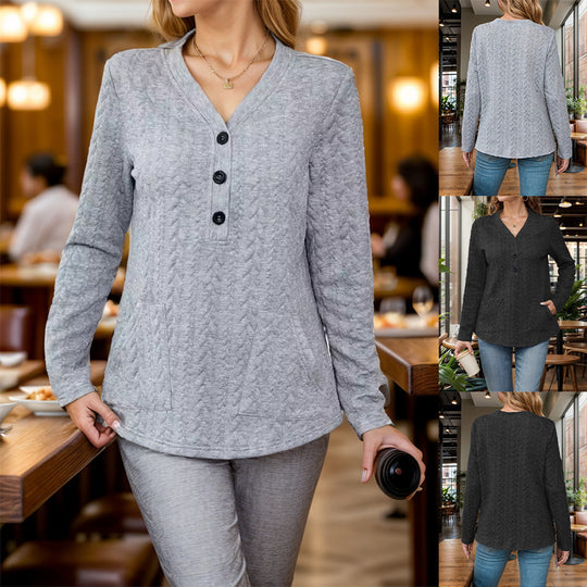 Damen legerer Pullover mit Knopfdetails und praktischen Taschen R&B
