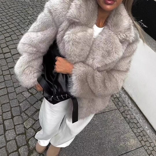 Damen Stilvoller Kunstfell-Shortjacke R&B
