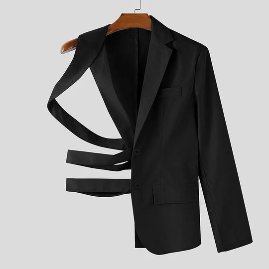 Damen nan asymmetrischer Blazer mit Riemendetails und Reverskragen R&B