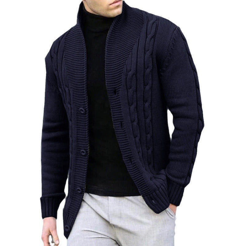 Herren Strickjacke mit Kabelmuster und Schalkragen R&B