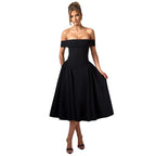 Damen Cocktailkleid mit schulterfreiem Design und voluminösem Rock R&B