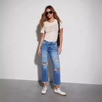 Damen Trendige Fransenjeans mit Destroyed-Details R&B