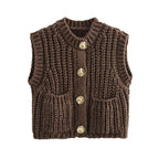Damen Strickweste mit Knopf und Taschen R&B