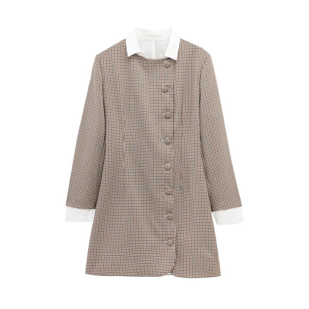 Damen Karomuster Blusenjacke mit Schalkragen und Knopfdetails R&B