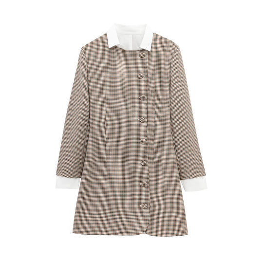 Damen Karomuster Blusenjacke mit Schalkragen und Knopfdetails R&B