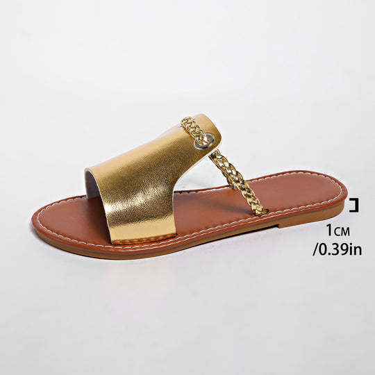 Damen Flache Sandalen mit geflochtenem Riemen und glänzender Oberfläche R&B