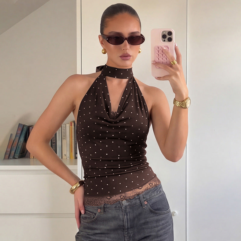 Damen Figurnahes Haltertop mit verspieltem Punktedesign R&B