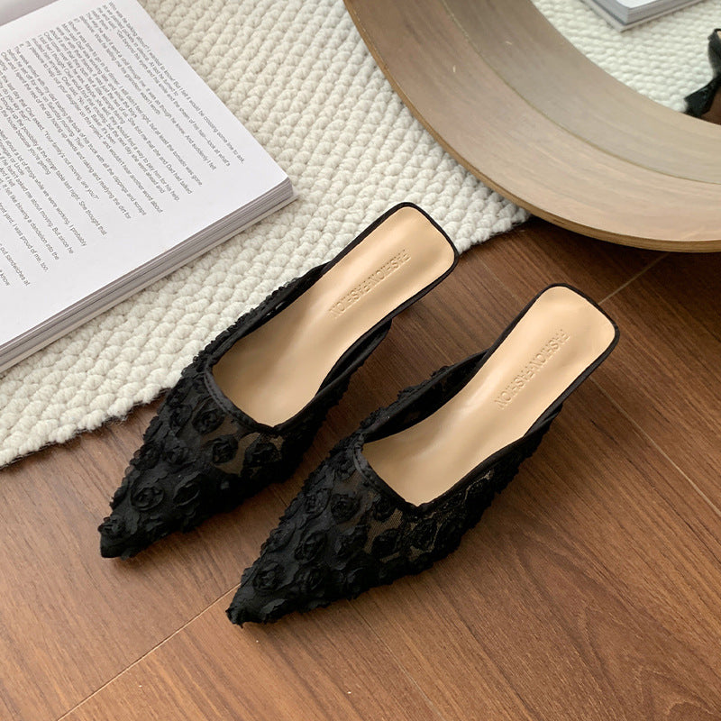 Damen Elegante Mules mit floralem Rosen-Design und modischem Absatz R&B