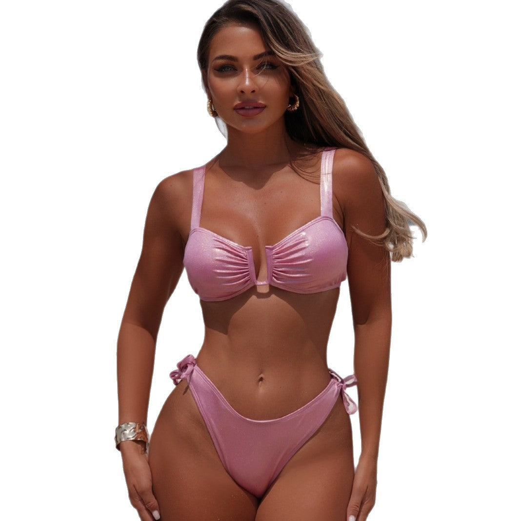 Damen Glänzendes Bikini-Set mit raffinierten Details und verstellbaren Trägern R&B