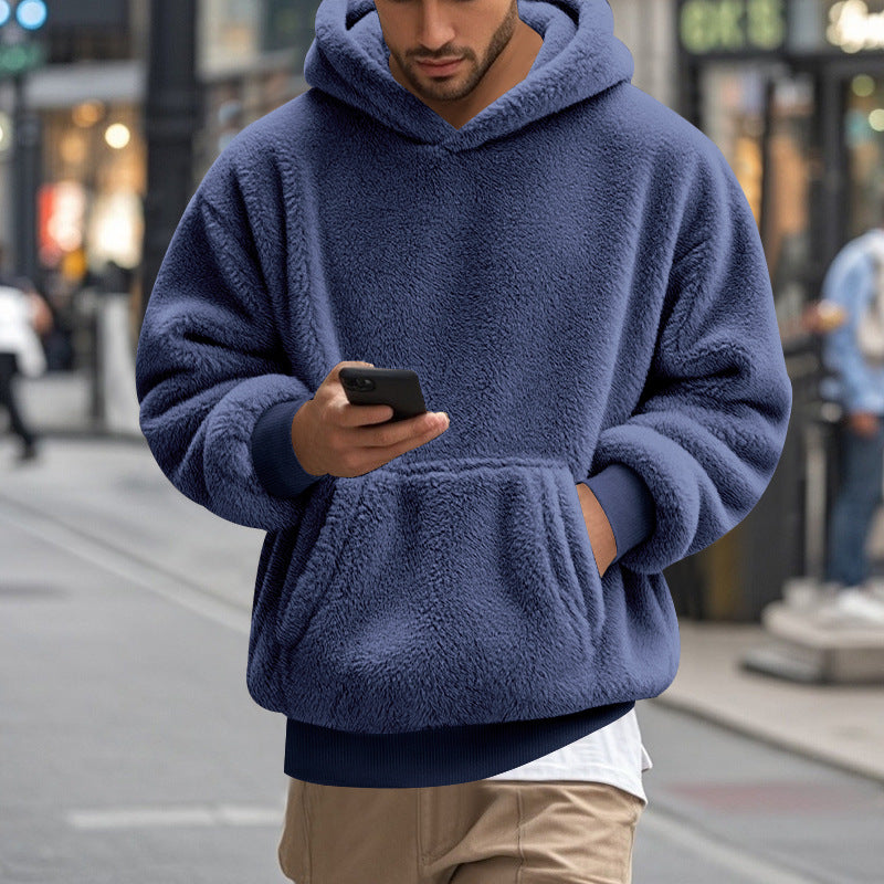 Herren übergroßer Fleece-Hoodie mit Kängurutasche und gemütlichem Schnitt R&B