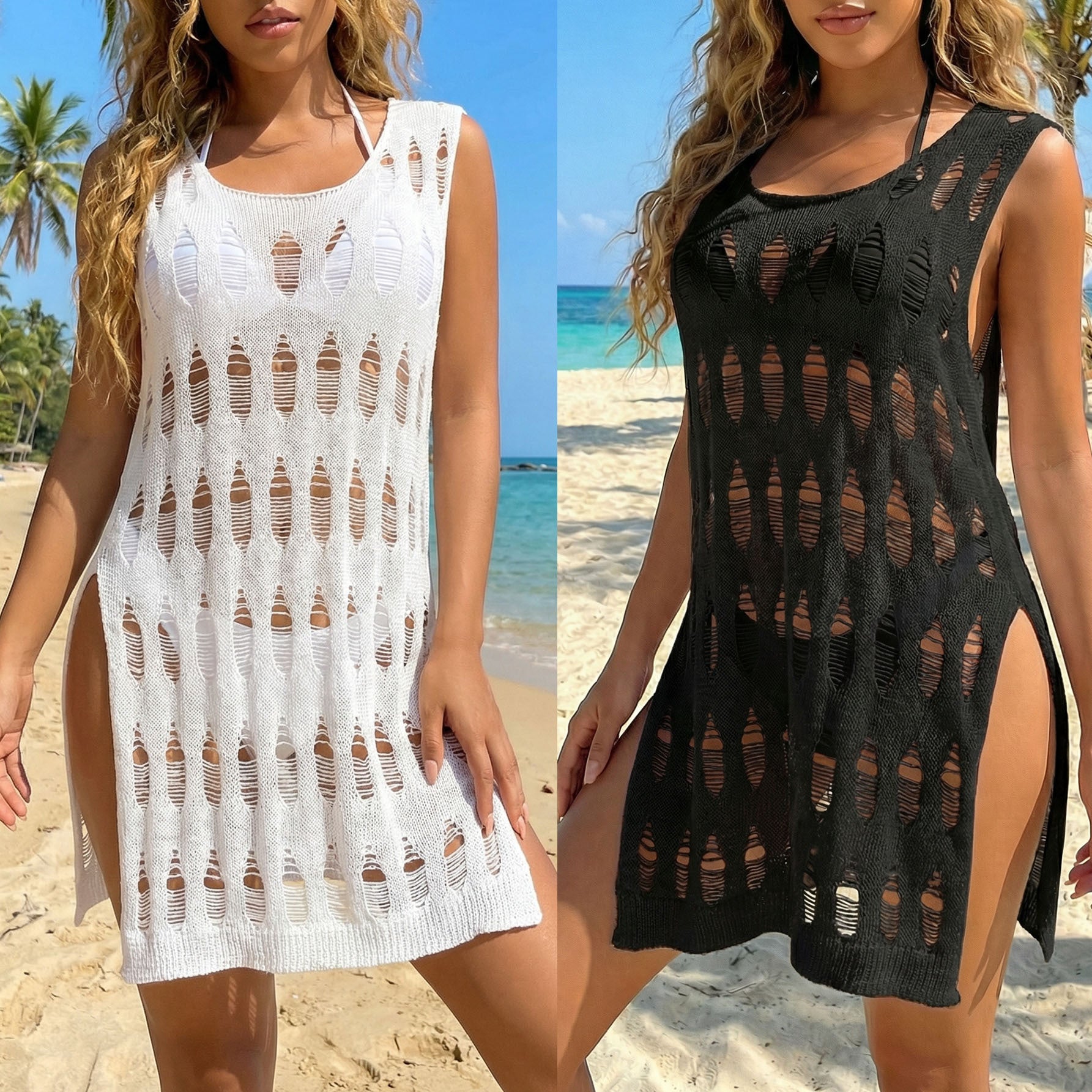 Damen luftiger Häkel-Strandüberwurf R&B 1779788244