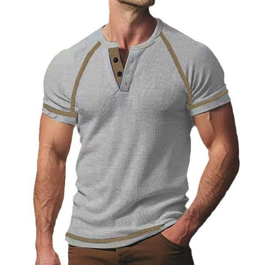 Herren modisches Halblangarm-T-Shirt mit Knopfleiste R&B