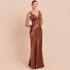 Damen Elegantes Maxikleid mit Spitze und tiefem V-Ausschnitt R&B
