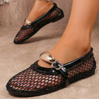 Damen Ballerinas mit Netzdesign und dekorativer Schnalle R&B
