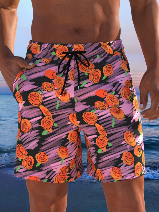 Herren Badeshorts mit modernem Streifen-Design und elastischem Bund R&B