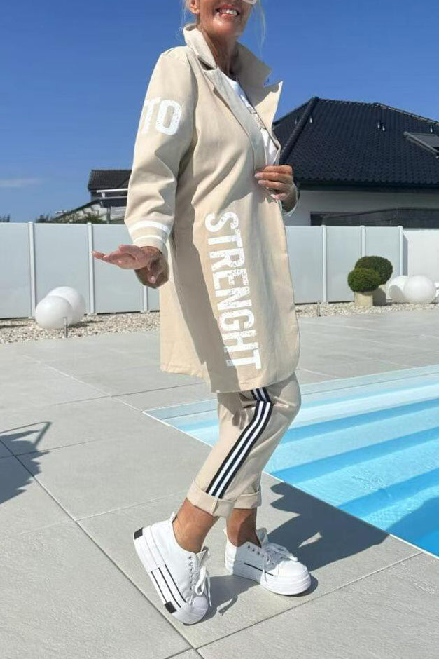 R&B | Length Letter Printed Trenchcoat und Hose Zweiteiler Satz