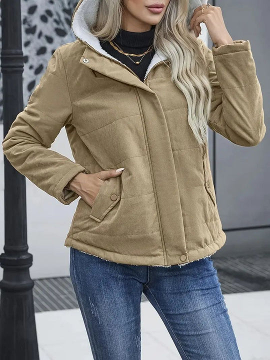 R&B | Kurzer Mantel - Gesteppt - Reguläre Passform - Fleece-Futter - Kapuze - Reißverschlussöffnung