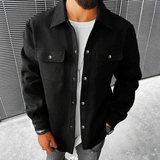 Herren nan Hemdenjacke aus Wollmix mit Druckknöpfen und Pattentaschen R&B