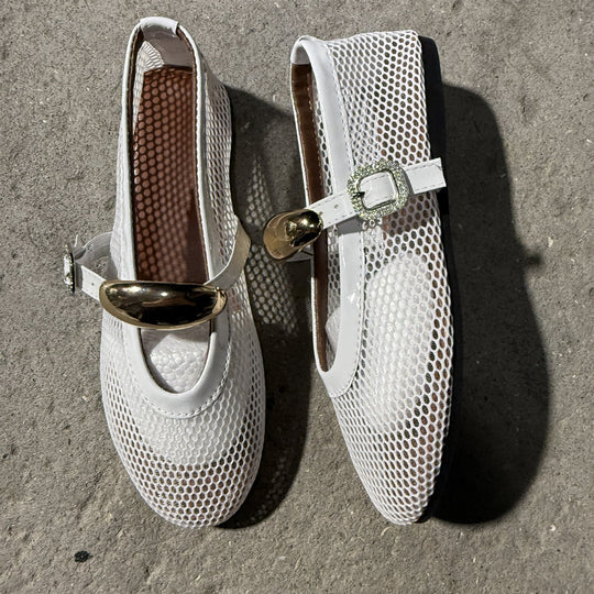 Damen Ballerinas mit modischem Netzdesign und dekorativem Riemchen R&B