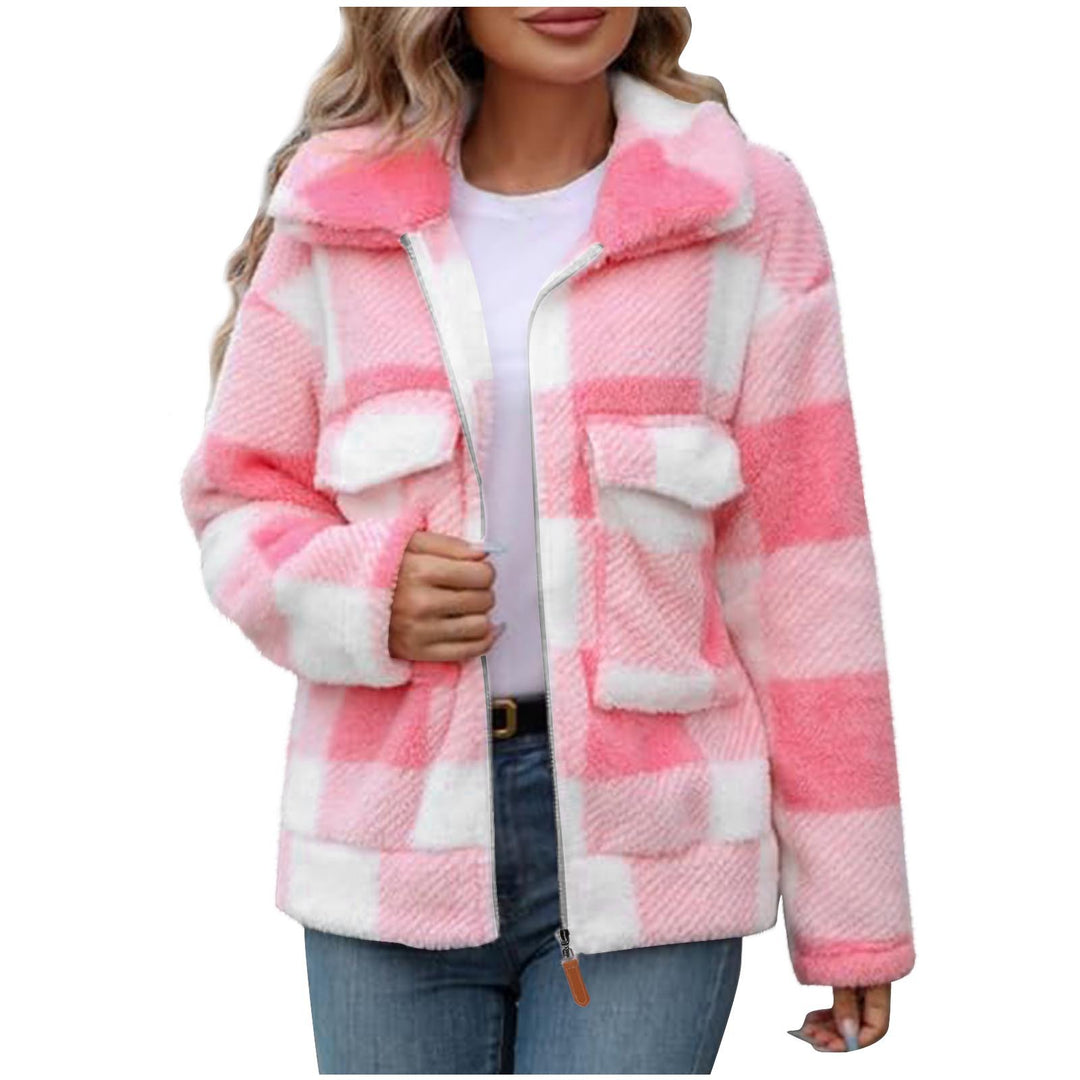 Damen Fleece-Jacke mit Karomuster und praktischen Taschen R&B