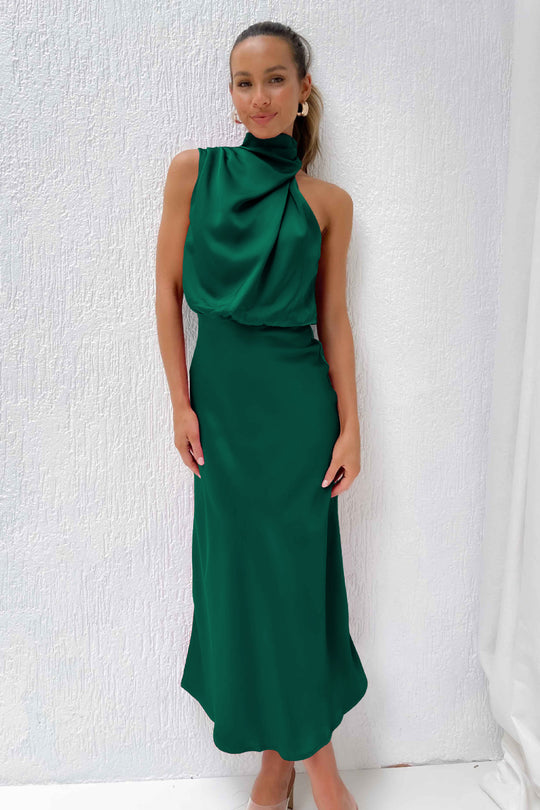 Damen Fließendes Maxikleid mit elegantem Stehkragen und Drapierung R&B