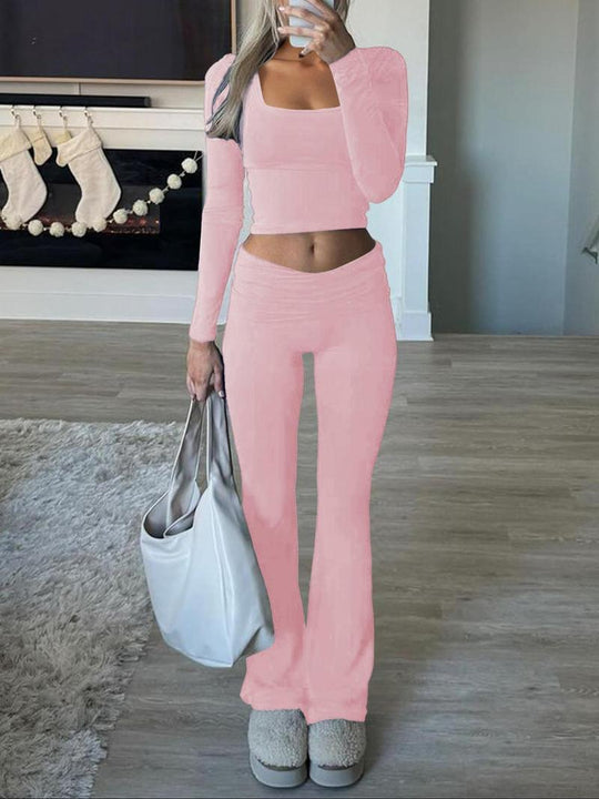 Damen Sportliches Set mit langärmligem Oberteil und weiter Hose R&B