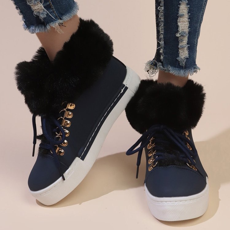 Damen Flauschige Sneakers mit Warmfutter und modischer Schnürung R&B