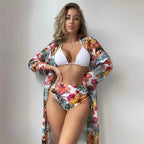 Damen Bikiniset mit hohem Bund und floralem Überwurf R&B