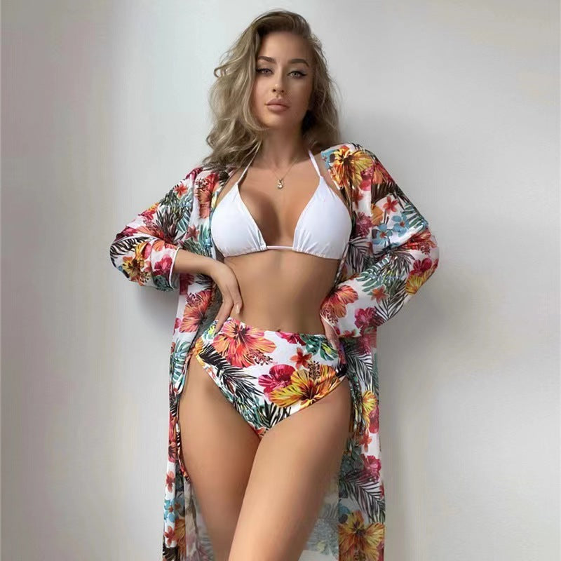 Damen Bikiniset mit hohem Bund und floralem Überwurf R&B