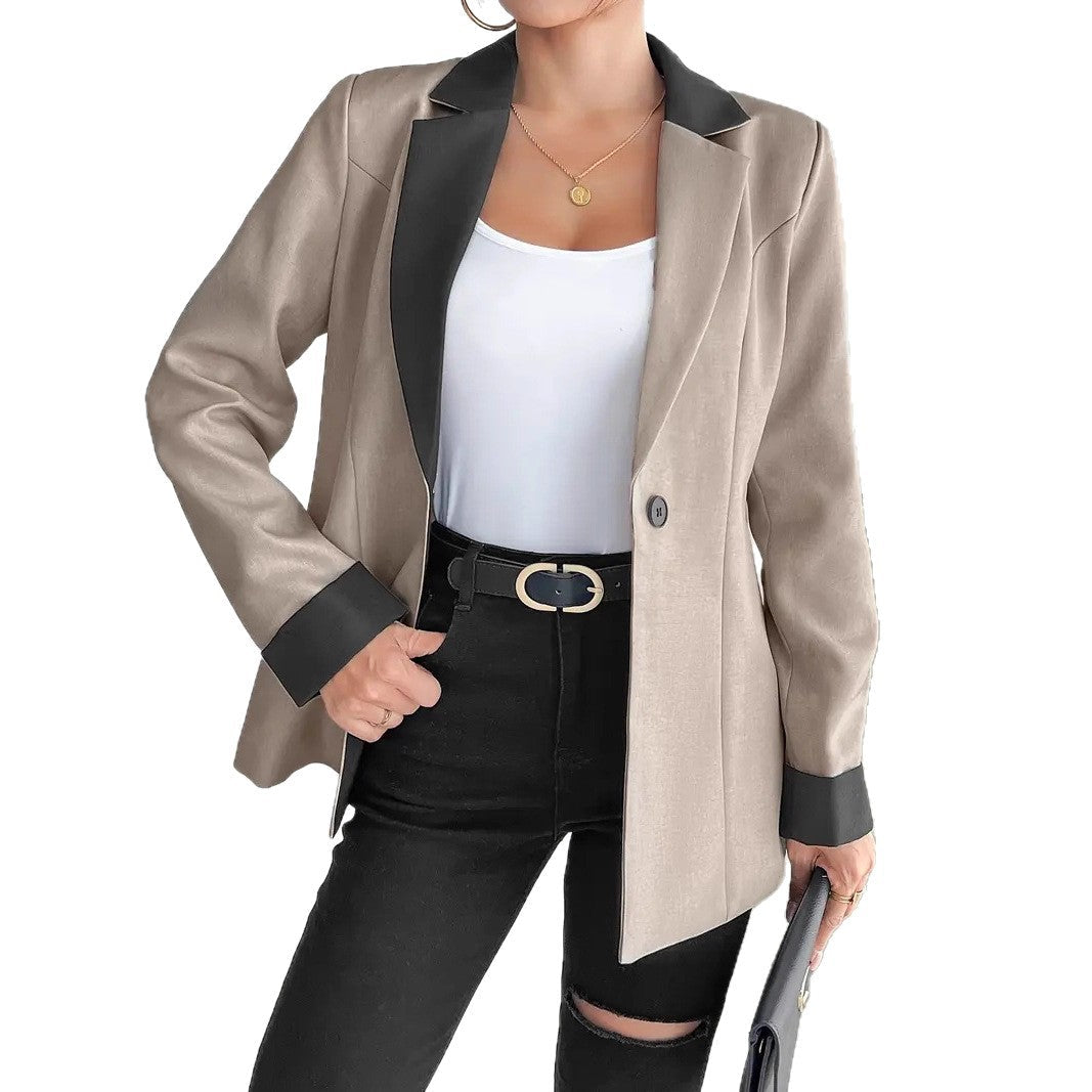 Damen Blazer mit eleganter Satin-Oberfläche und kontrastierenden Besätzen R&B
