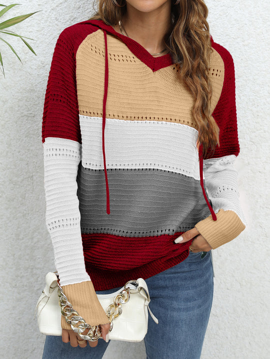 Damen Pullover mit lässigem Kapuzen-Design und einzigartigem Streifenmuster R&B