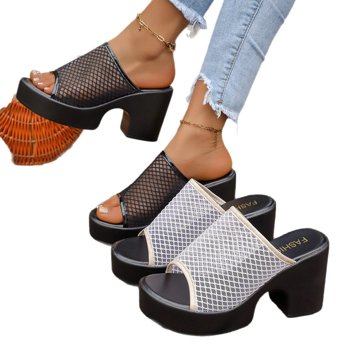 Damen Plateau-Sandalen mit durchlässigem Netzoberteil und bequemer Sohle R&B