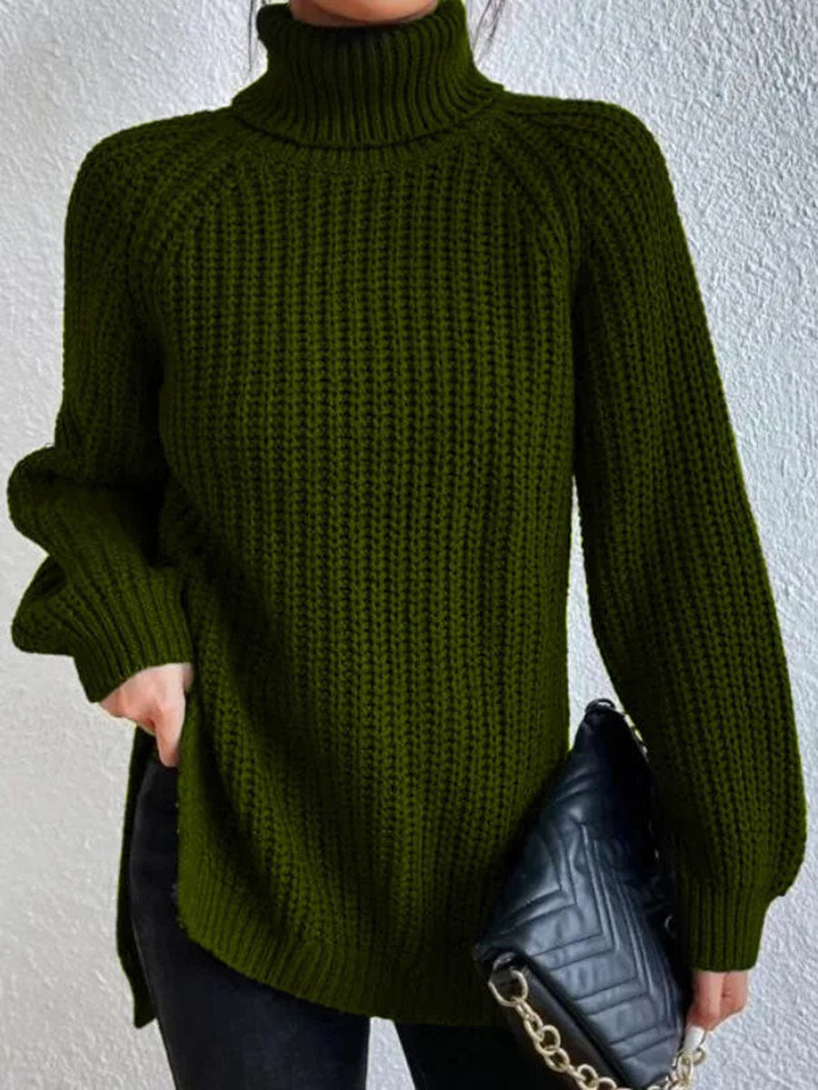 R&B | Full Größe Turtle Ribbed Knit Schlitzpullover