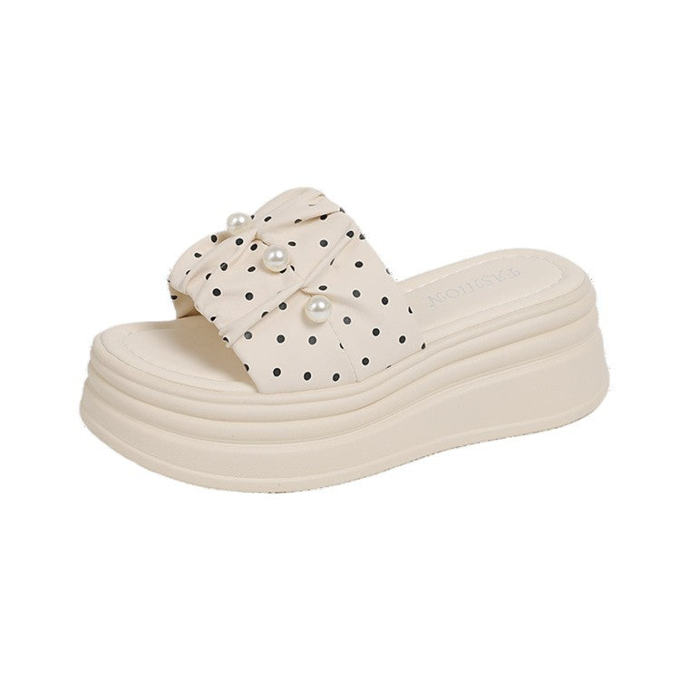 Damen elegante Plateausandalen mit Perlenschmuck R&B