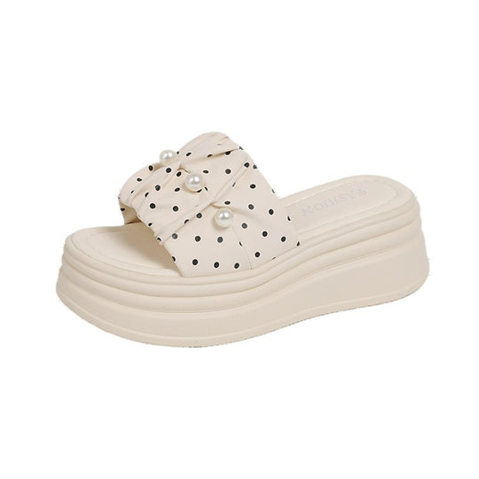Damen elegante Plateausandalen mit Perlenschmuck R&B